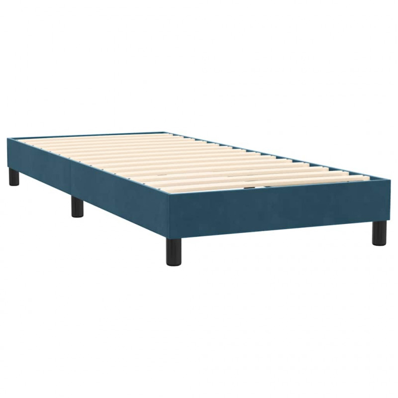 Łóżko kontynentalne z materacem i LED, niebieskie, aksamit, 90x210 cm
