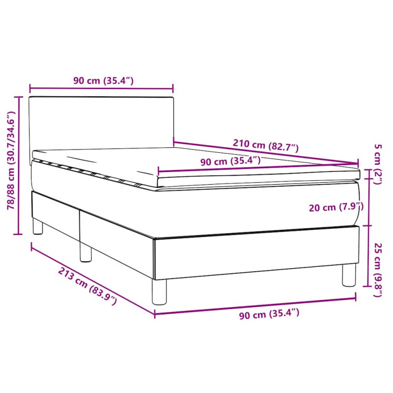 Łóżko kontynentalne z materacem i LED, niebieskie, aksamit, 90x210 cm