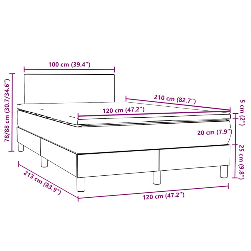 Łóżko kontynentalne z materacem i LED, ciemnozielone, 120x210 cm