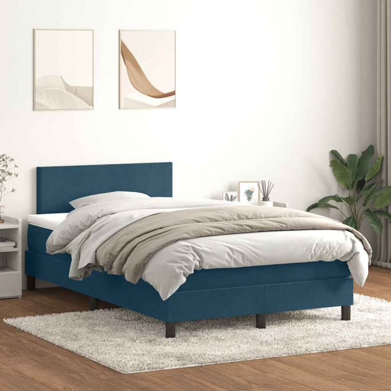 Łóżko kontynentalne z materacem i LED, ciemnoniebieskie, 120x210 cm