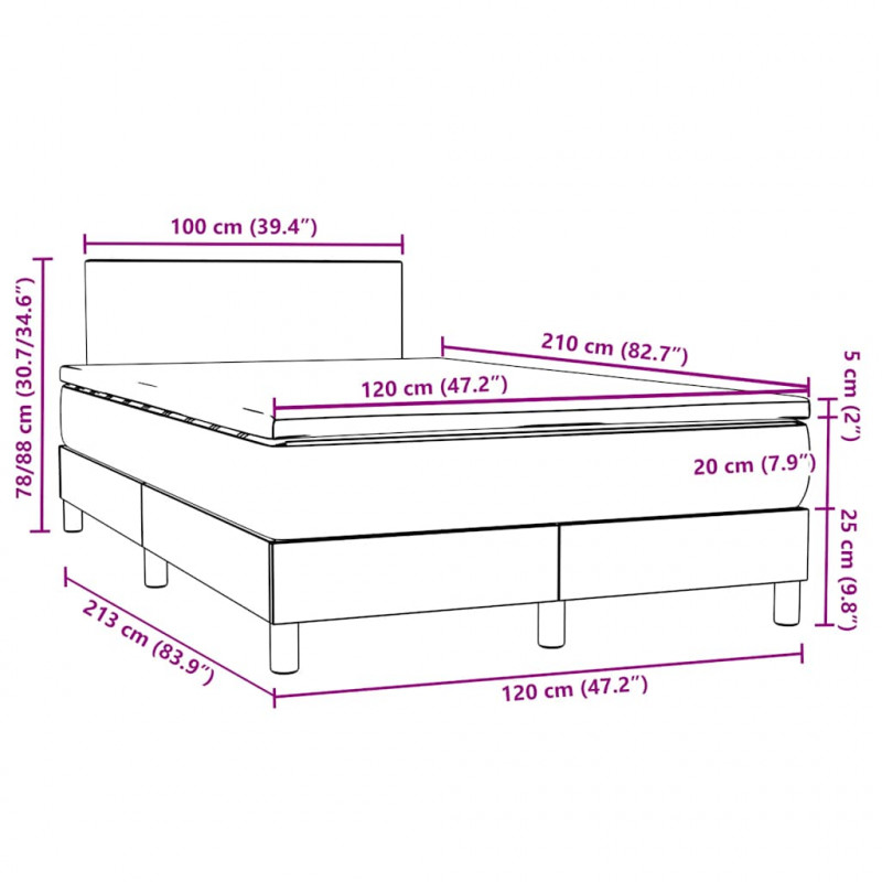 Łóżko kontynentalne z materacem i LED, ciemnoniebieskie, 120x210 cm