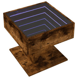 Stolik kawowy z LED, opalany dąb, 50x50x45 cm