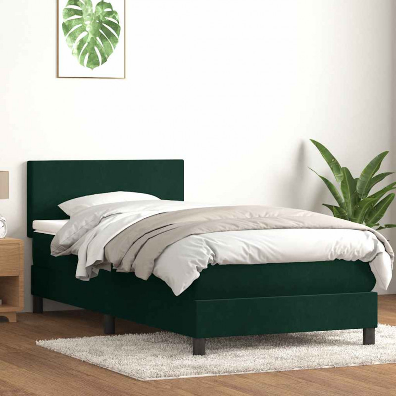 Łóżko kontynentalne z materacem i LED, ciemnozielone, 90x220 cm