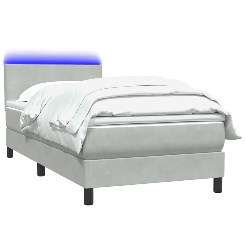 Łóżko kontynentalne z materacem i LED, jasnoszare, aksamit, 100x220cm