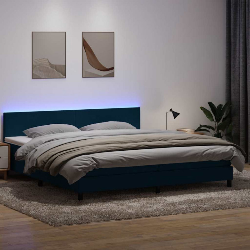 Łóżko kontynentalne z materacem i LED Ciemnoniebieski 200x220 cm