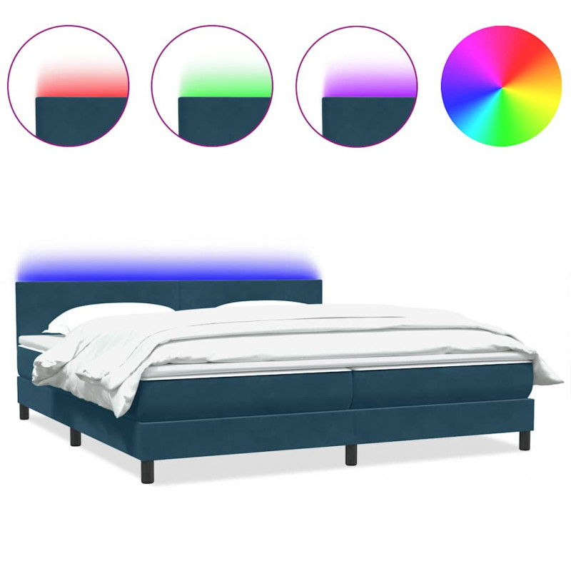 Łóżko kontynentalne z materacem i LED Ciemnoniebieski 200x220 cm