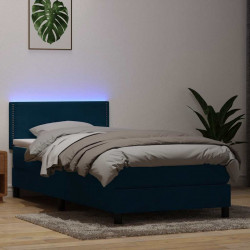 Łóżko kontynentalne z materacem i LED, niebieskie, aksamit, 100x210cm