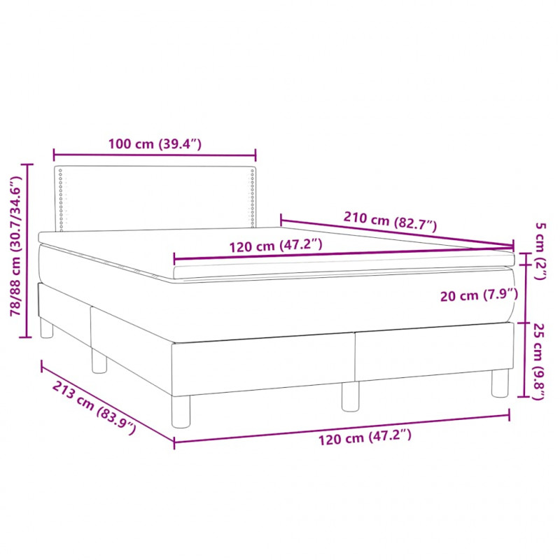Łóżko kontynentalne z materacem i LED, ciemnoniebieskie, 120x210 cm