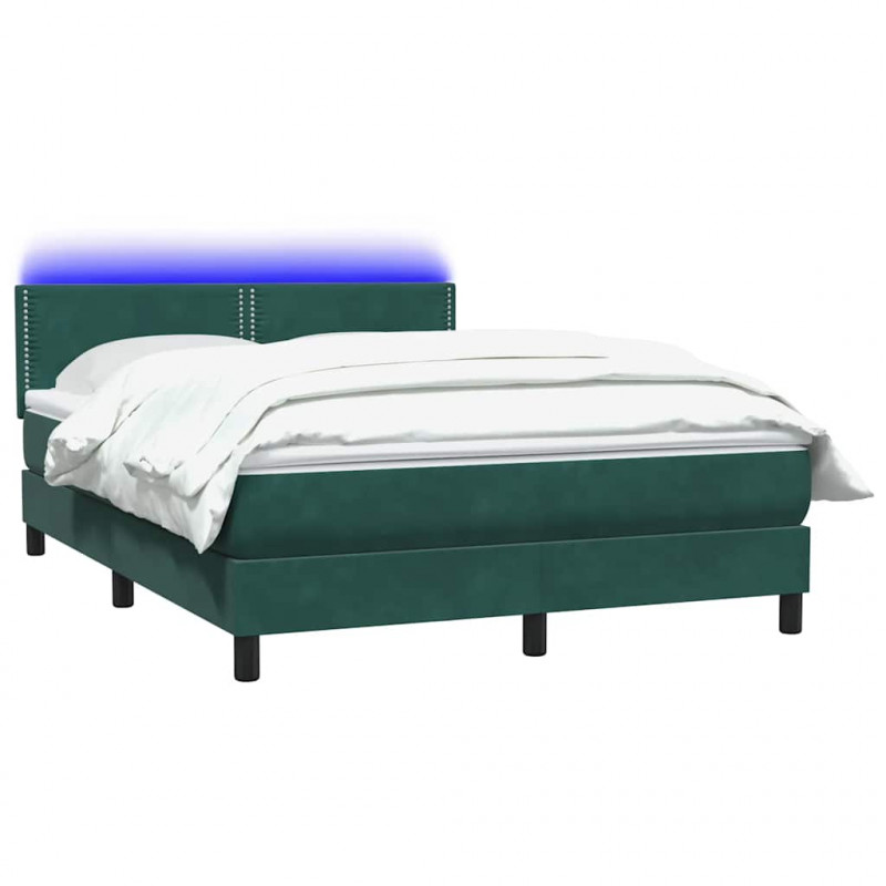 Łóżko kontynentalne z materacem i LED ciemnozielony aksamit 140x210cm