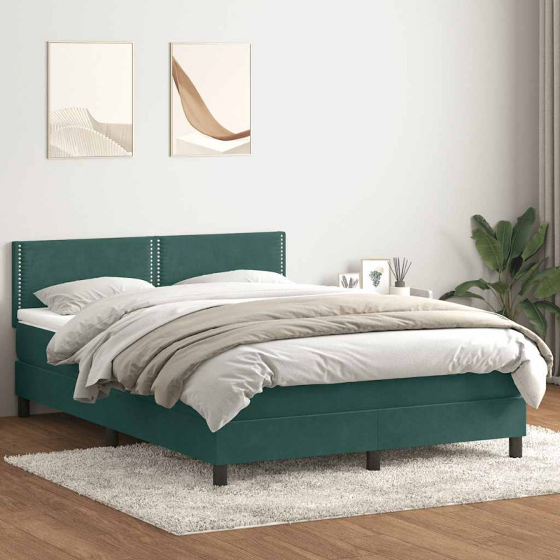 Łóżko kontynentalne z materacem i LED ciemnozielony aksamit 140x210cm