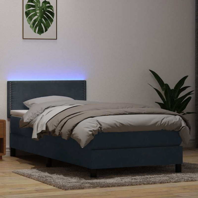 Łóżko kontynentalne z materacem i LED, ciemnoszary aksamit, 80x220 cm