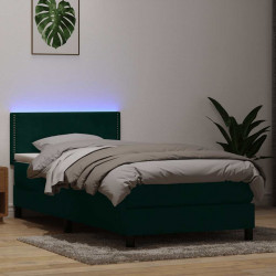Łóżko kontynentalne z materacem i LED, ciemnozielone, 90x220 cm