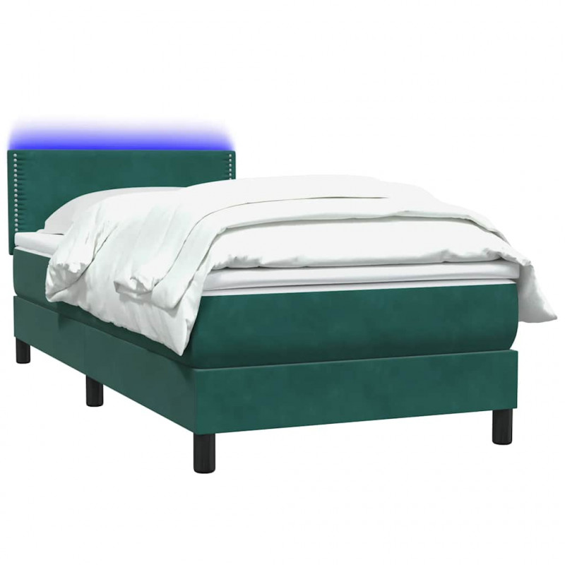 Łóżko kontynentalne z materacem i LED, ciemnozielone, 90x220 cm