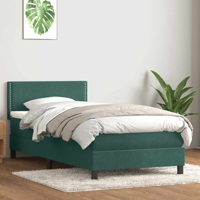 Łóżko kontynentalne z materacem i LED, ciemnozielone, 90x220 cm