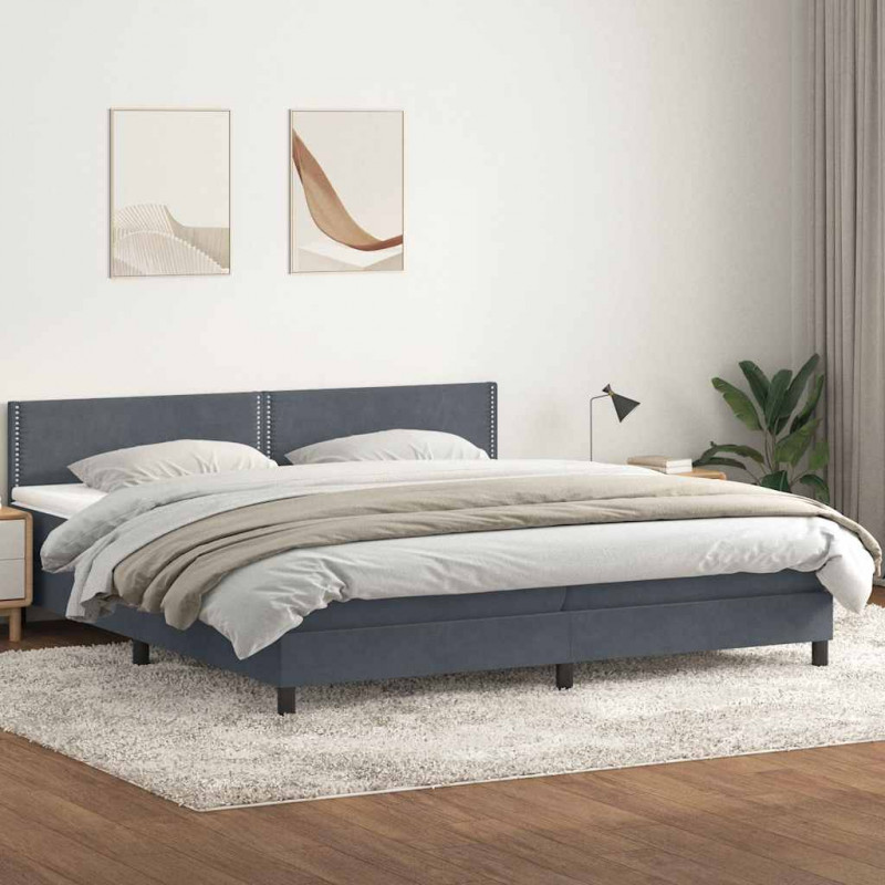 Łóżko kontynentalne z materacem i LED Ciemnoszary 200x220cm Aksamit