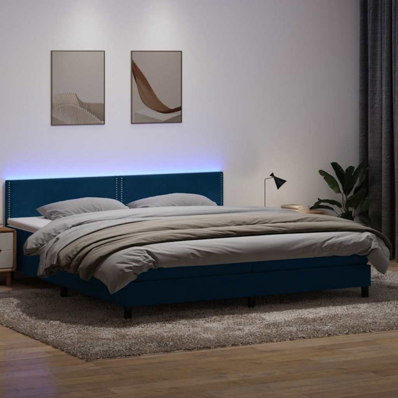 Łóżko kontynentalne z materacem i LED Ciemnoniebieski 200x220 cm