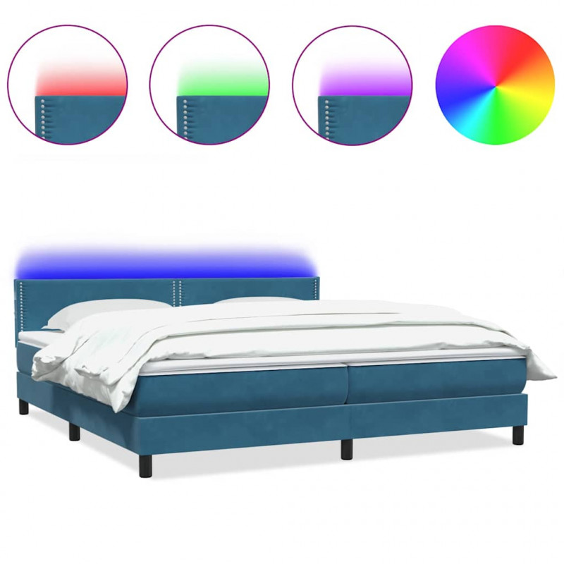 Łóżko kontynentalne z materacem i LED Ciemnoniebieski 200x220 cm