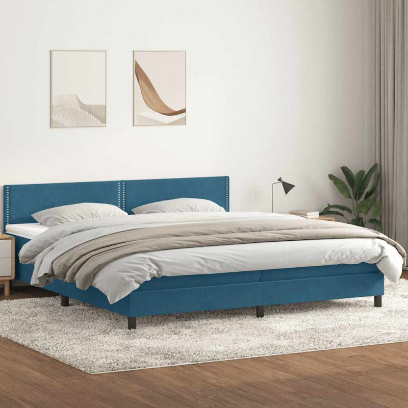 Łóżko kontynentalne z materacem i LED Ciemnoniebieski 200x220 cm