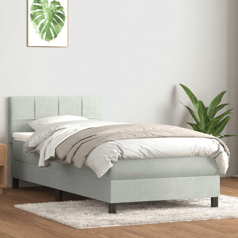 Łóżko kontynentalne z materacem i LED, jasnoszare, aksamit, 100x210cm