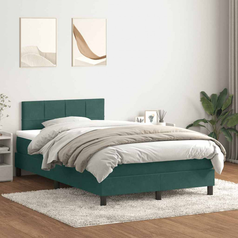 Łóżko kontynentalne z materacem i LED, ciemnozielone, 120x210 cm