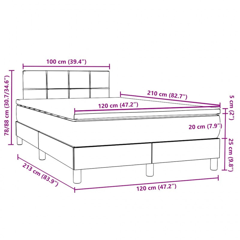 Łóżko kontynentalne z materacem i LED, ciemnozielone, 120x210 cm