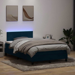 Łóżko kontynentalne z materacem i LED, ciemnoniebieskie, 120x210 cm