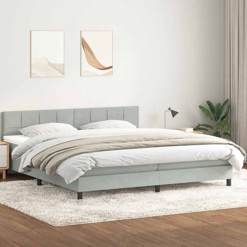 Łóżko kontynentalne z materacem i LED, jasnoszare, aksamit, 200x210cm