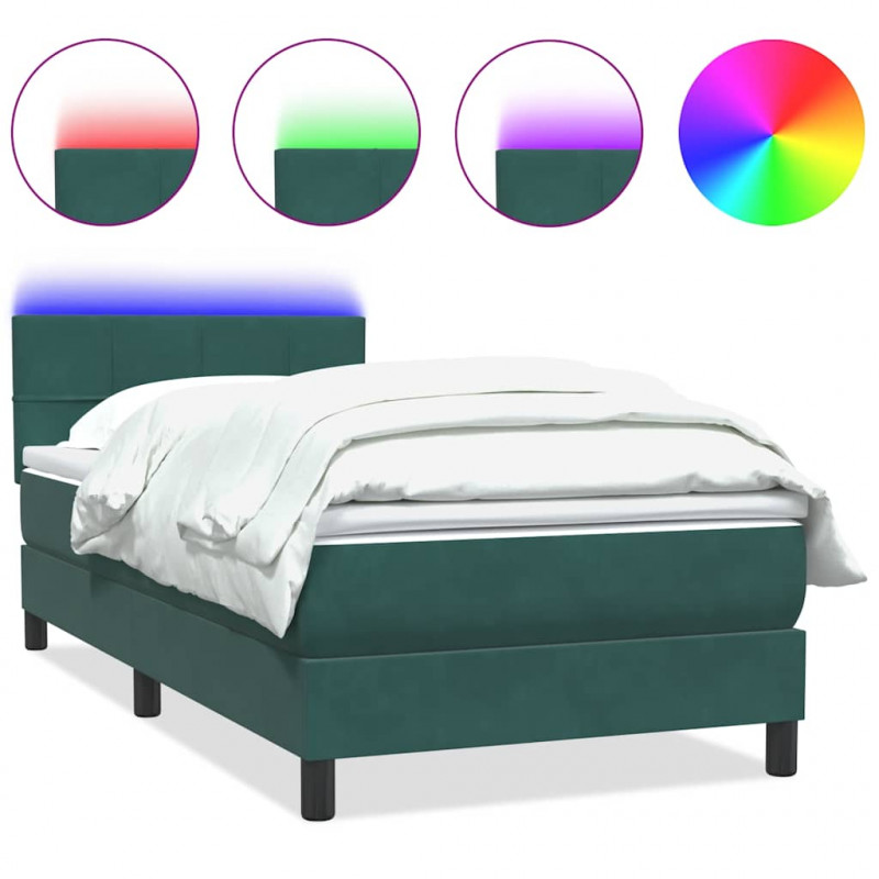 Łóżko kontynentalne z materacem i LED, ciemnozielone, 90x220 cm