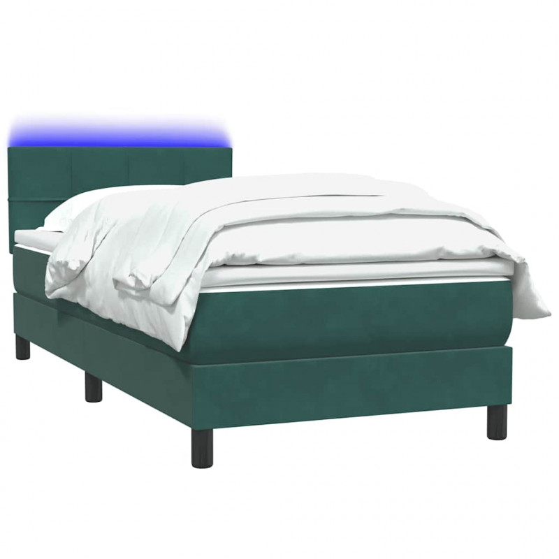 Łóżko kontynentalne z materacem i LED, ciemnozielone, 90x220 cm