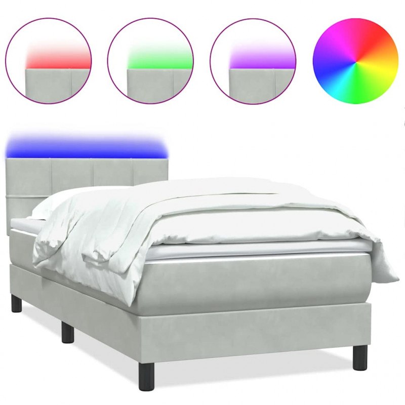 Łóżko kontynentalne z materacem i LED, jasnoszare, aksamit, 100x220cm