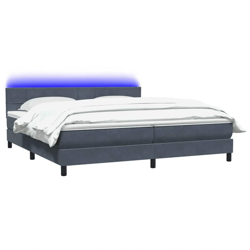 Łóżko kontynentalne z materacem i LED Ciemnoszary 200x220cm Aksamit
