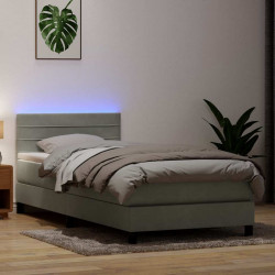 Łóżko kontynentalne z materacem i LED, jasnoszare, aksamit, 100x210cm