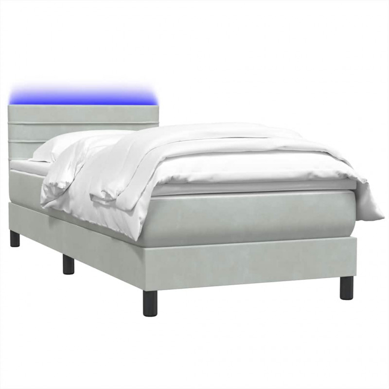 Łóżko kontynentalne z materacem i LED, jasnoszare, aksamit, 100x210cm