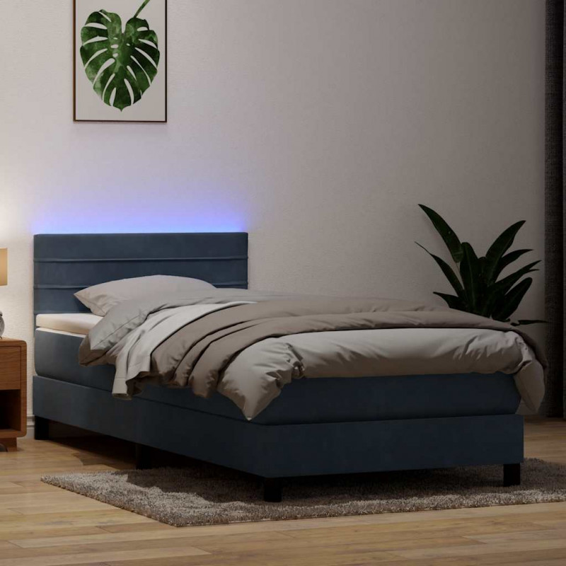 Łóżko kontynentalne z materacem i LED, ciemnoszary aksamit, 100x210cm