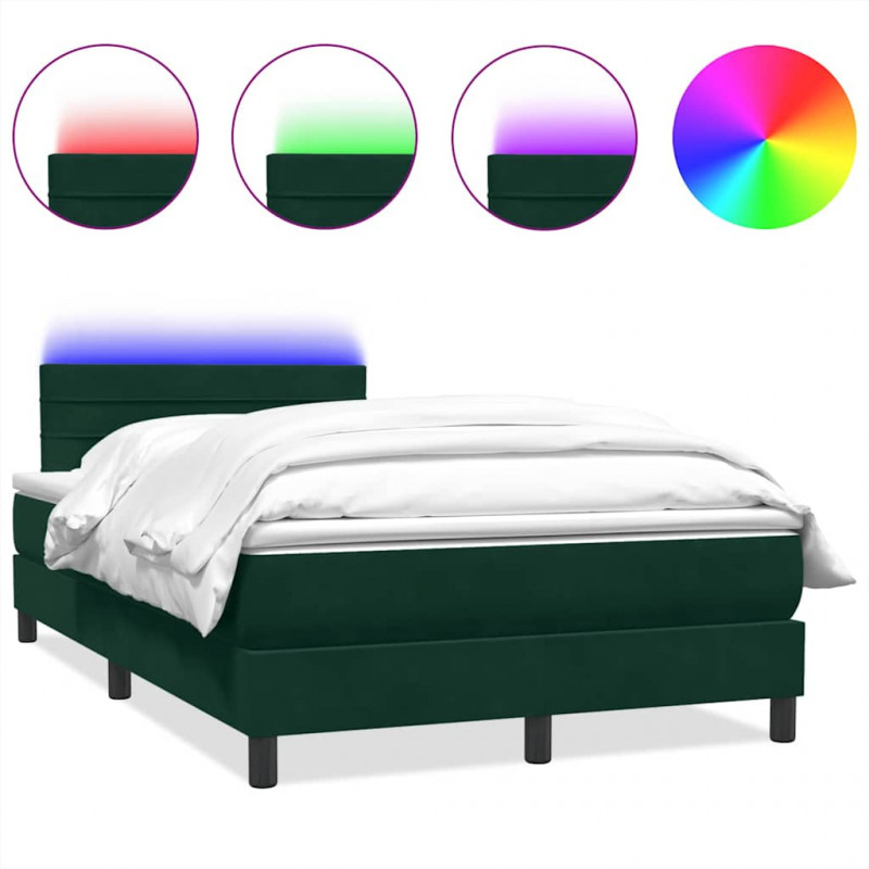 Łóżko kontynentalne z materacem i LED, ciemnozielone, 120x210 cm