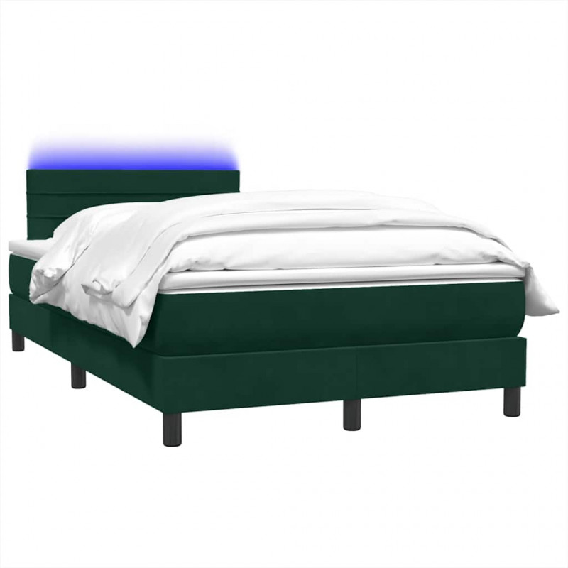 Łóżko kontynentalne z materacem i LED, ciemnozielone, 120x210 cm