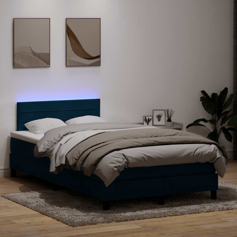Łóżko kontynentalne z materacem i LED, ciemnoniebieskie, 120x210 cm