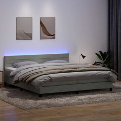 Łóżko kontynentalne z materacem i LED, jasnoszare, aksamit, 200x210cm