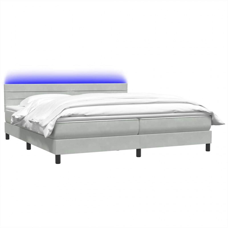 Łóżko kontynentalne z materacem i LED, jasnoszare, aksamit, 200x210cm