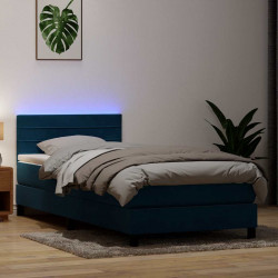 Łóżko kontynentalne z materacem i LED, ciemnoniebieskie, 100x220 cm