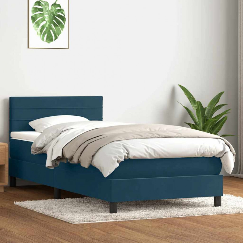 Łóżko kontynentalne z materacem i LED, ciemnoniebieskie, 100x220 cm