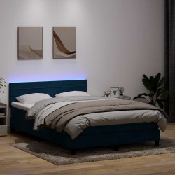 Łóżko kontynentalne z materacem i LED, ciemnoniebieskie, 160x220 cm