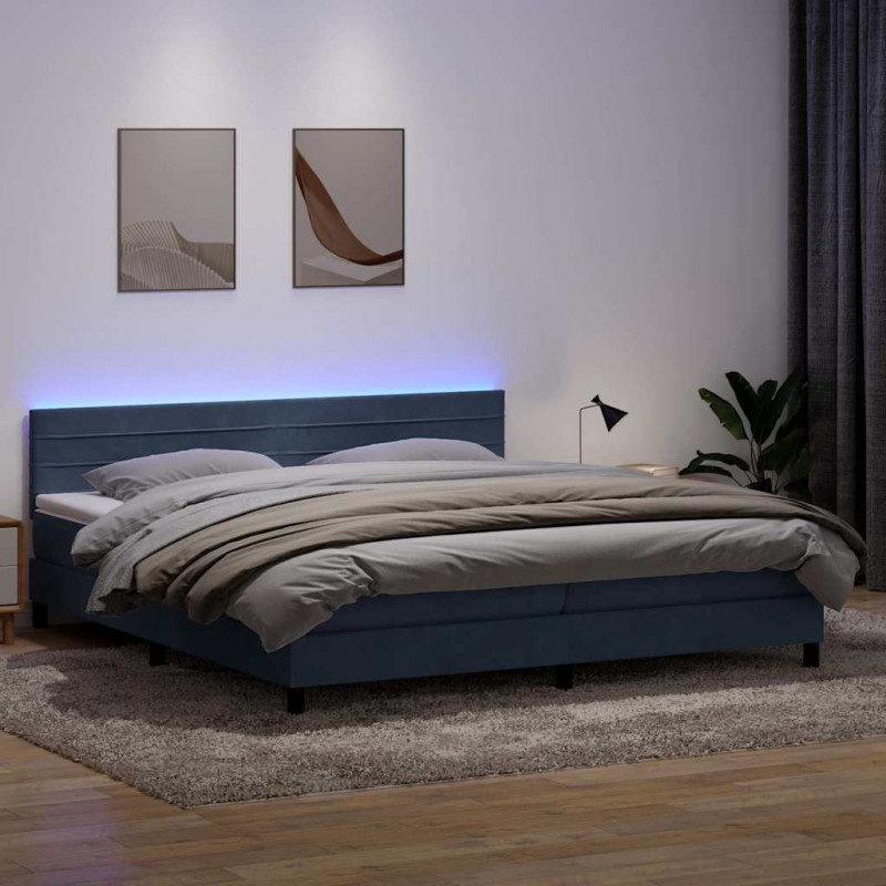 Łóżko kontynentalne z materacem i LED Ciemnoszary 200x220cm Aksamit