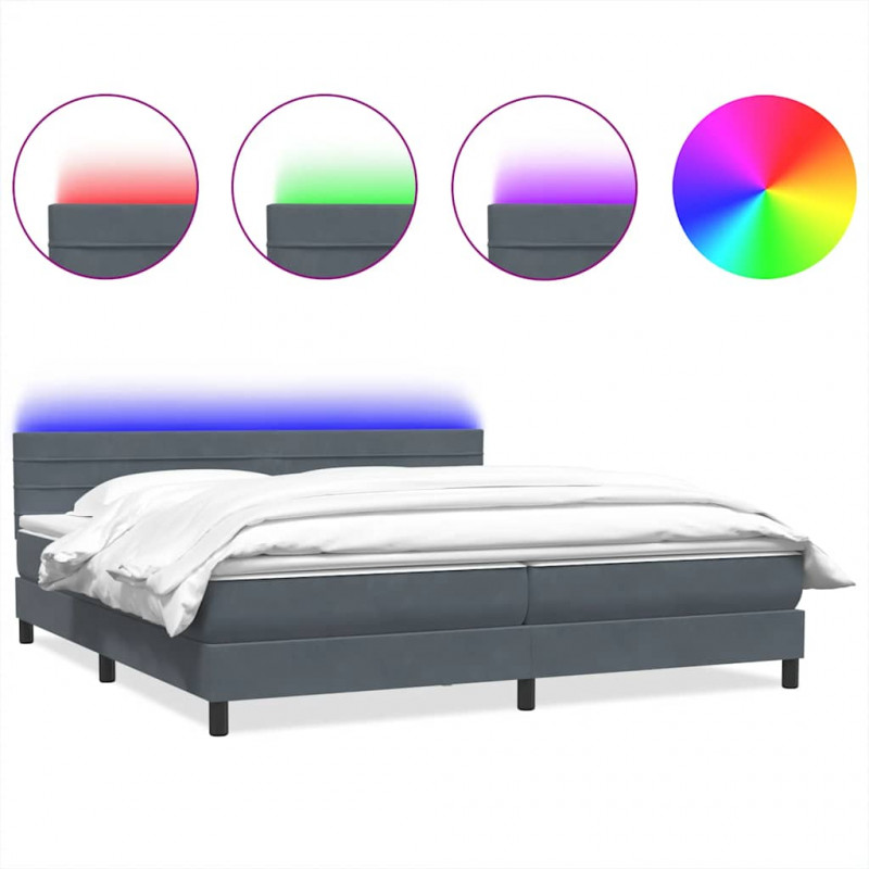 Łóżko kontynentalne z materacem i LED Ciemnoszary 200x220cm Aksamit