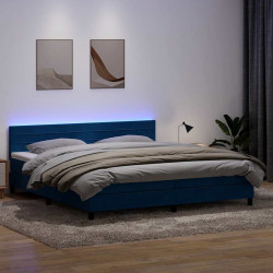 Łóżko kontynentalne z materacem i LED Ciemnoniebieski 200x220 cm