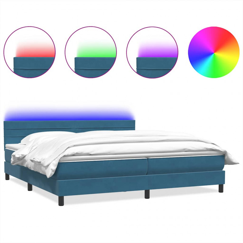 Łóżko kontynentalne z materacem i LED Ciemnoniebieski 200x220 cm