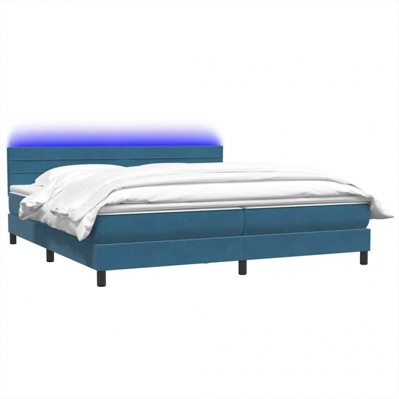 Łóżko kontynentalne z materacem i LED Ciemnoniebieski 200x220 cm