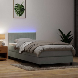 Łóżko kontynentalne z materacem i LED, jasnoszare, aksamit, 100x210cm