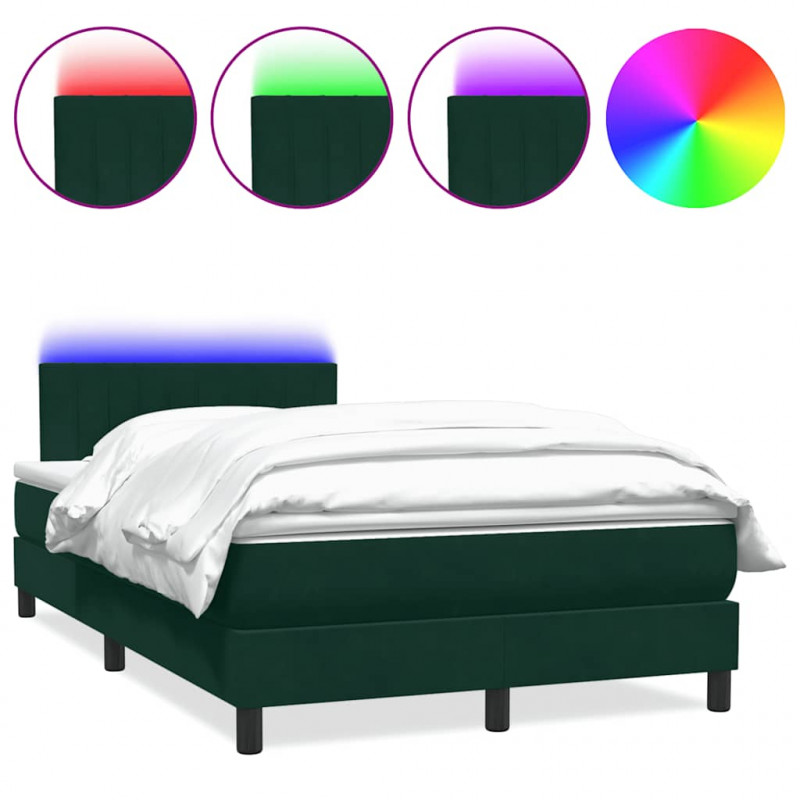 Łóżko kontynentalne z materacem i LED, ciemnozielone, 120x210 cm