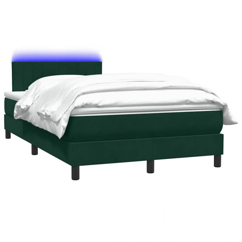 Łóżko kontynentalne z materacem i LED, ciemnozielone, 120x210 cm